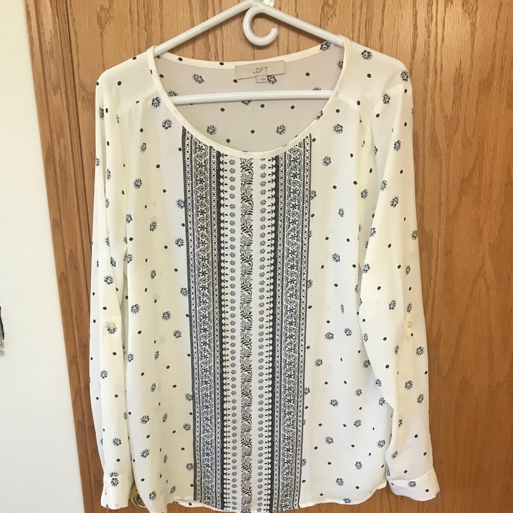 LOFT navy/cream blouse